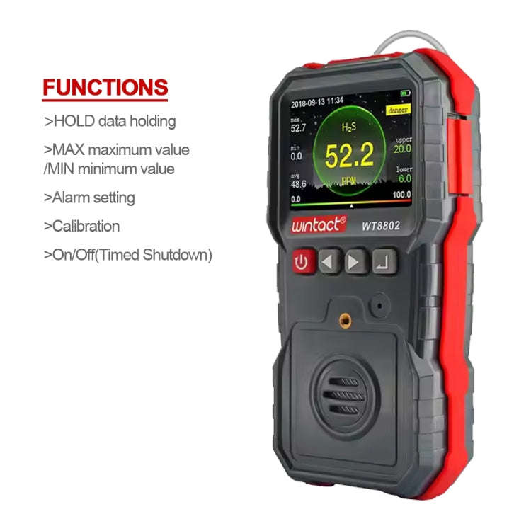 WINTACT WT8802 Hydrogen Sulfide Monitor Professional Rechargeable Gas Sensor High Sensitive Digit...