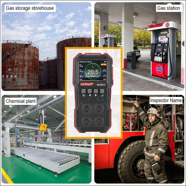 WINTACT WT8811 Compoud Gas Monitor LCD Display Rechargeable Multifunction 4 in1 Combustible O2 H2...