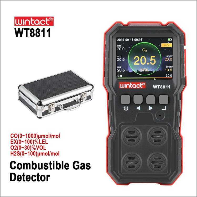 WINTACT WT8811 Compoud Gas Monitor LCD Display Rechargeable Multifunction 4 in1 Combustible O2 H2...