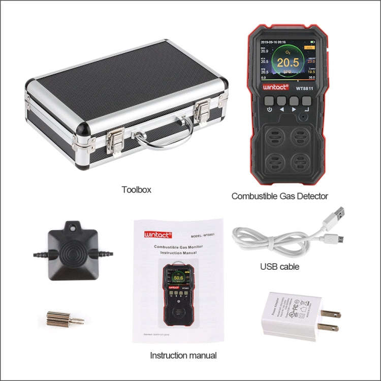 WINTACT WT8811 Compoud Gas Monitor LCD Display Rechargeable Multifunction 4 in1 Combustible O2 H2...