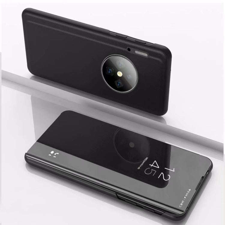 For Huawei Mate 30 Plating Mirror Left and Right Flip Cover with Bracket Holster(Black)