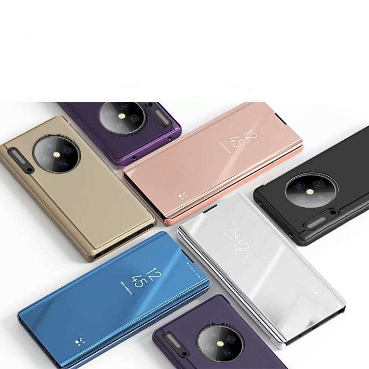 For Huawei Mate 30 Plating Mirror Left and Right Flip Cover with Bracket Holster(Black)