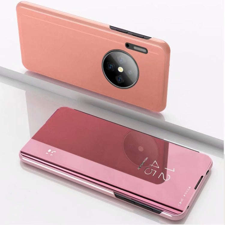 For Huawei Mate 30 Plating Mirror Left and Right Flip Cover with Bracket Holster(Rose Gold)