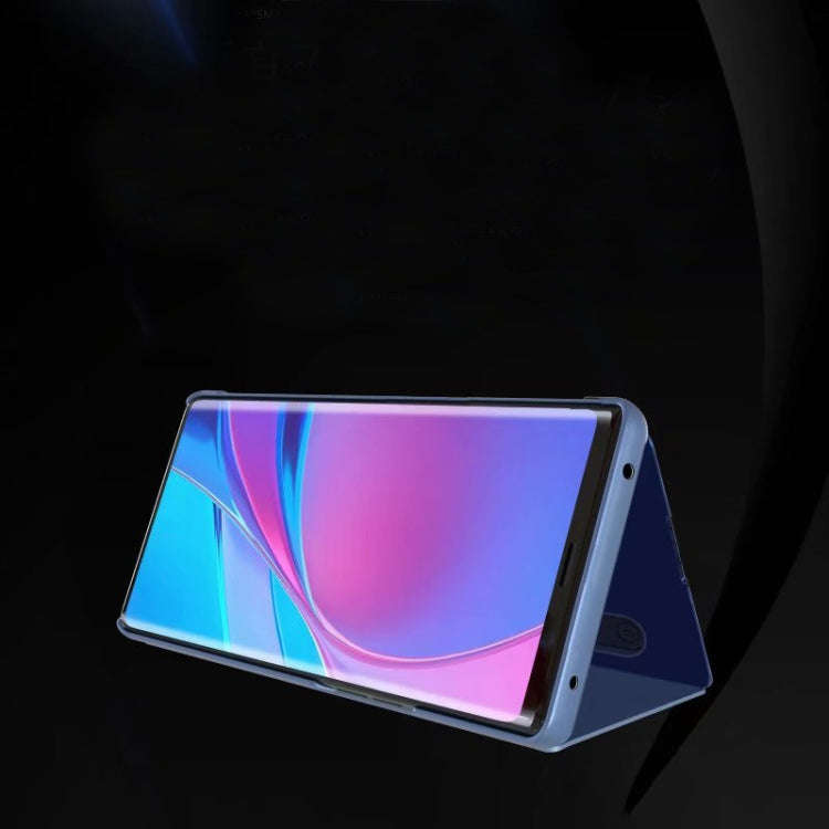 For Huawei Mate 30 Plating Mirror Left and Right Flip Cover with Bracket Holster(Purple Blue)
