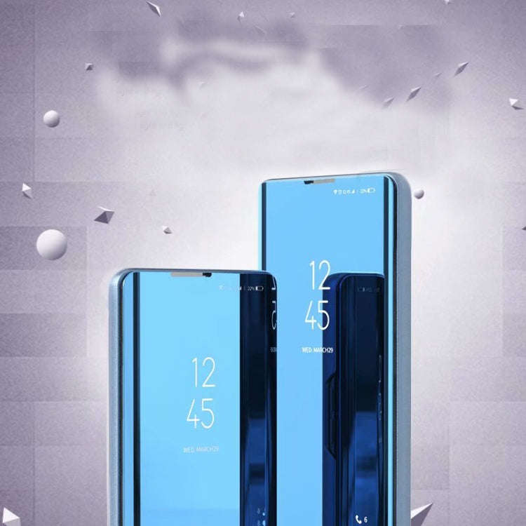 For Huawei Mate 30 Plating Mirror Left and Right Flip Cover with Bracket Holster(Purple Blue)