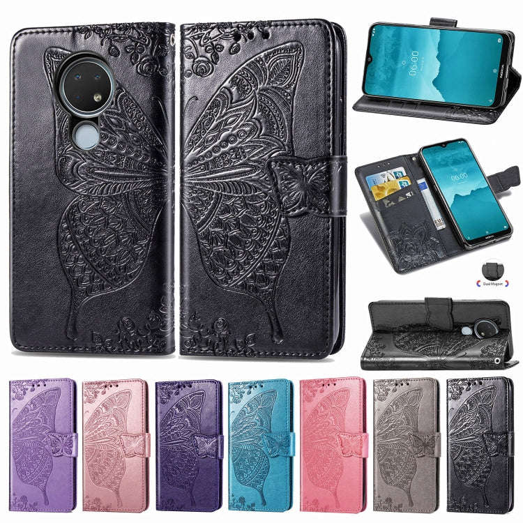For Nokia 6.2 / 7.2 Butterfly Love Flower Embossed Horizontal Flip Leather Case with Bracket Lany...