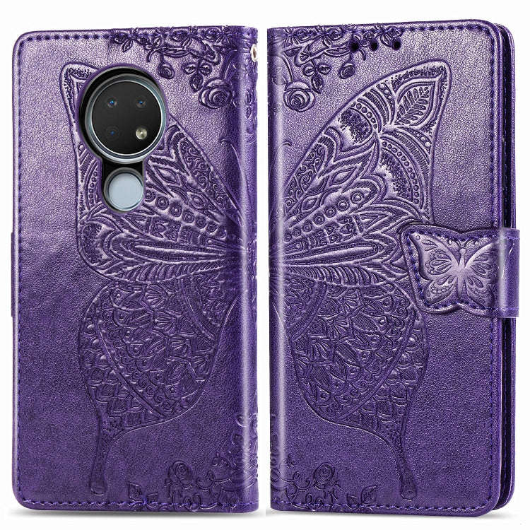 For Nokia 6.2 / 7.2 Butterfly Love Flower Embossed Horizontal Flip Leather Case with Bracket Lany...