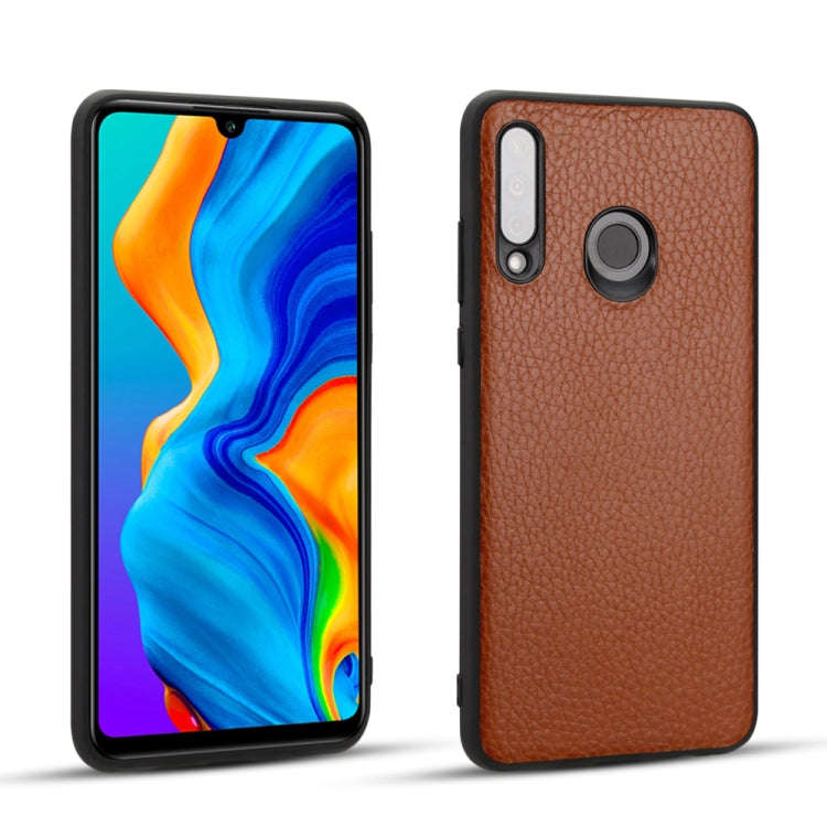 For Huawei P30 Lite Lychee Grain Cortex Anti-falling TPU Mobile Phone Shell Protective Case(Brown)