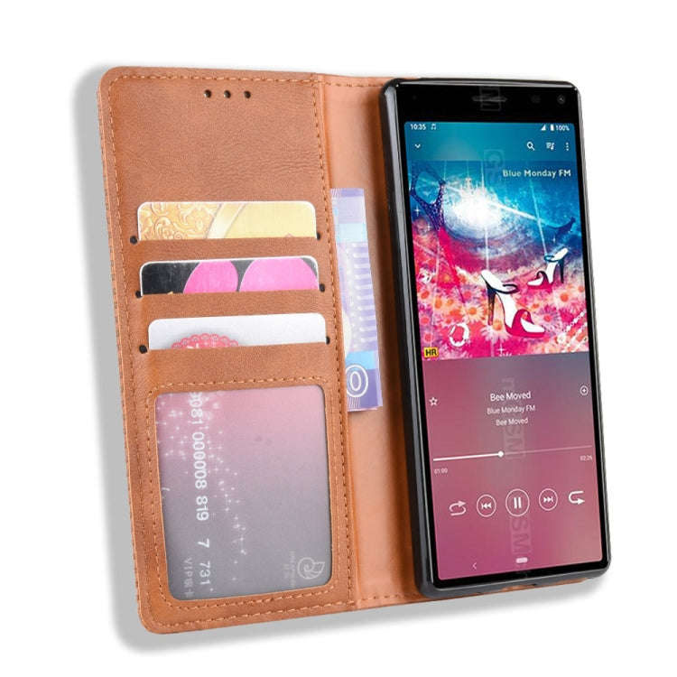 For Sony Xperia 8 Magnetic Buckle Retro Crazy Horse Texture Horizontal Flip Leather Case with Hol...