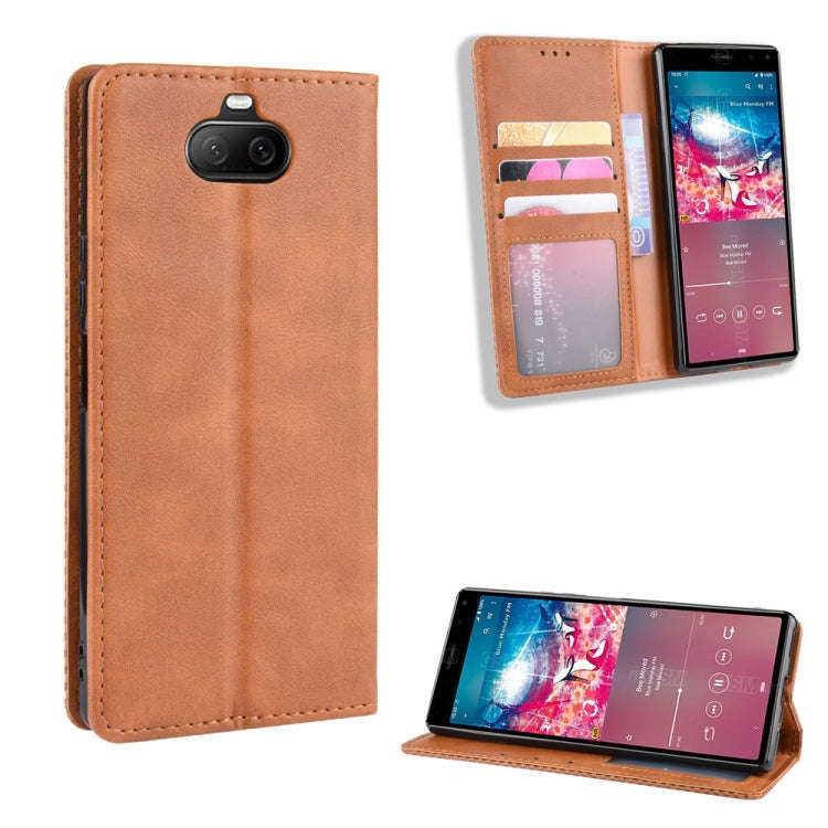 For Sony Xperia 8 Magnetic Buckle Retro Crazy Horse Texture Horizontal Flip Leather Case with Hol...