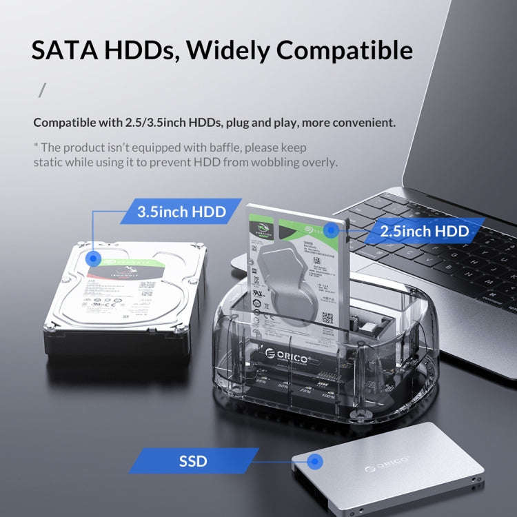 ORICO 6239C3 2.5/3.5inch 2 Bay Transparent Type-C Hard Drive Dock