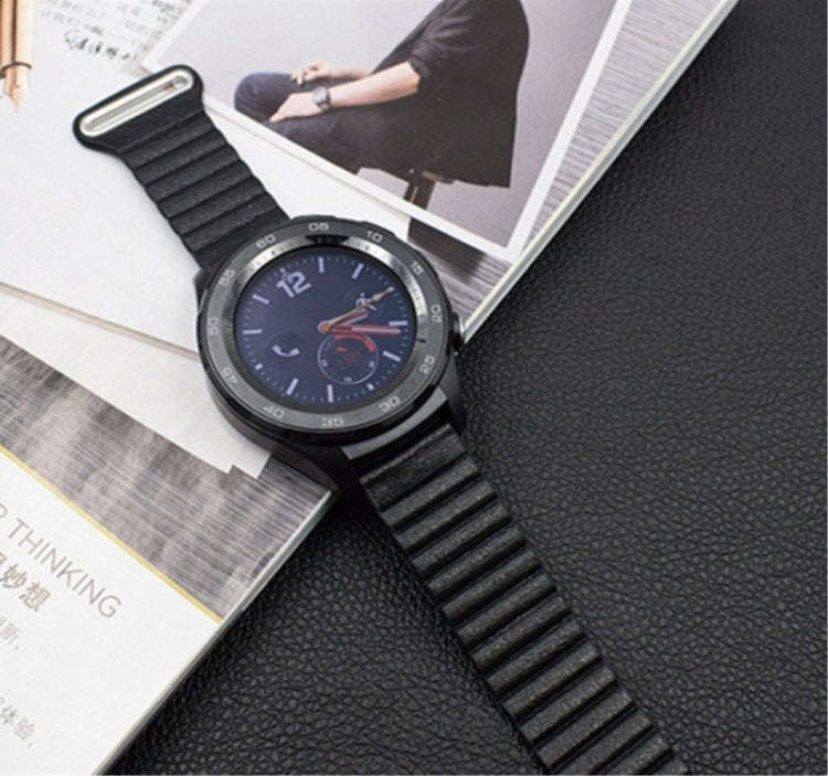 For Samsung Gear S2 / Active2  20mm Magnetic Buckle Leather Watch Band(black)