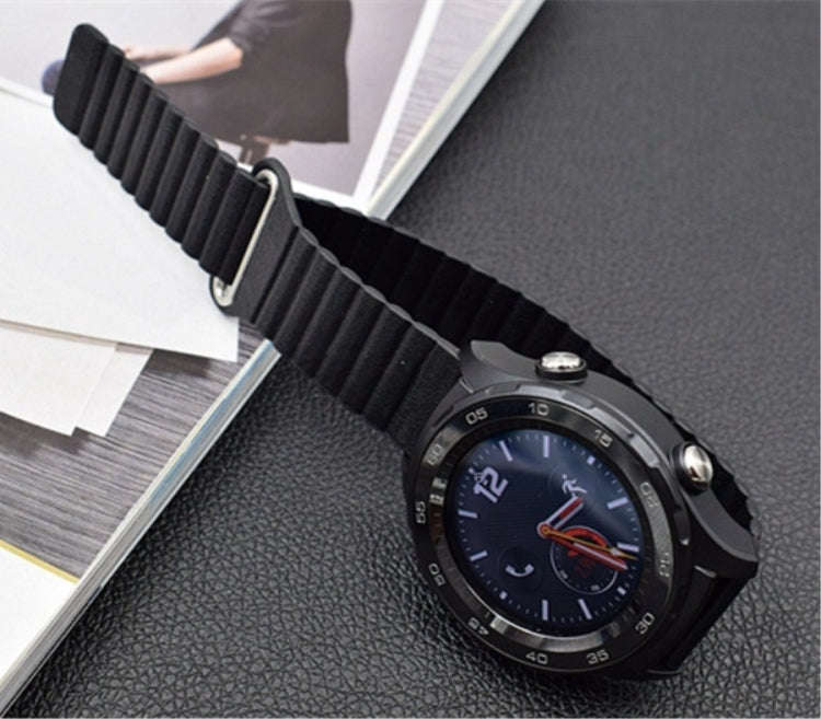 For Samsung Gear S2 / Active2  20mm Magnetic Buckle Leather Watch Band(black)