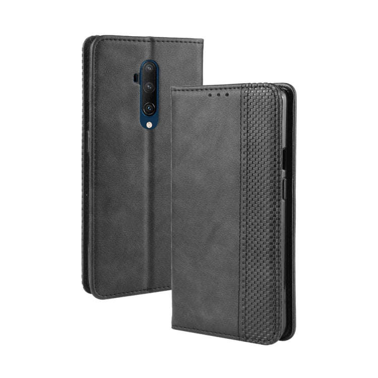 For OnePlus 7T Pro Magnetic Buckle Retro Crazy Horse Texture Leather Phone Case(Black)