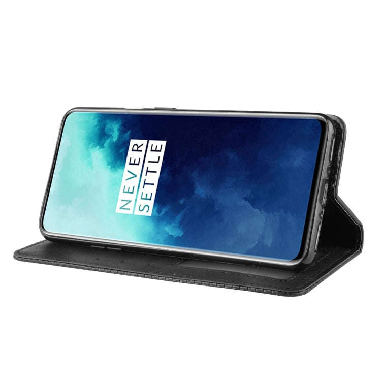 For OnePlus 7T Pro Magnetic Buckle Retro Crazy Horse Texture Leather Phone Case(Black)