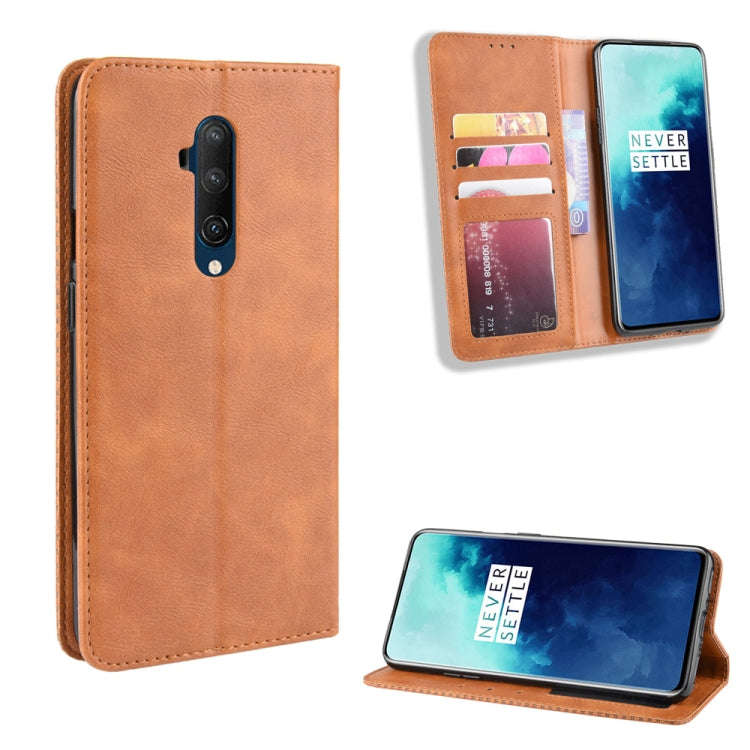 For OnePlus 7T Pro Magnetic Buckle Retro Crazy Horse Texture Leather Phone Case(Brown)
