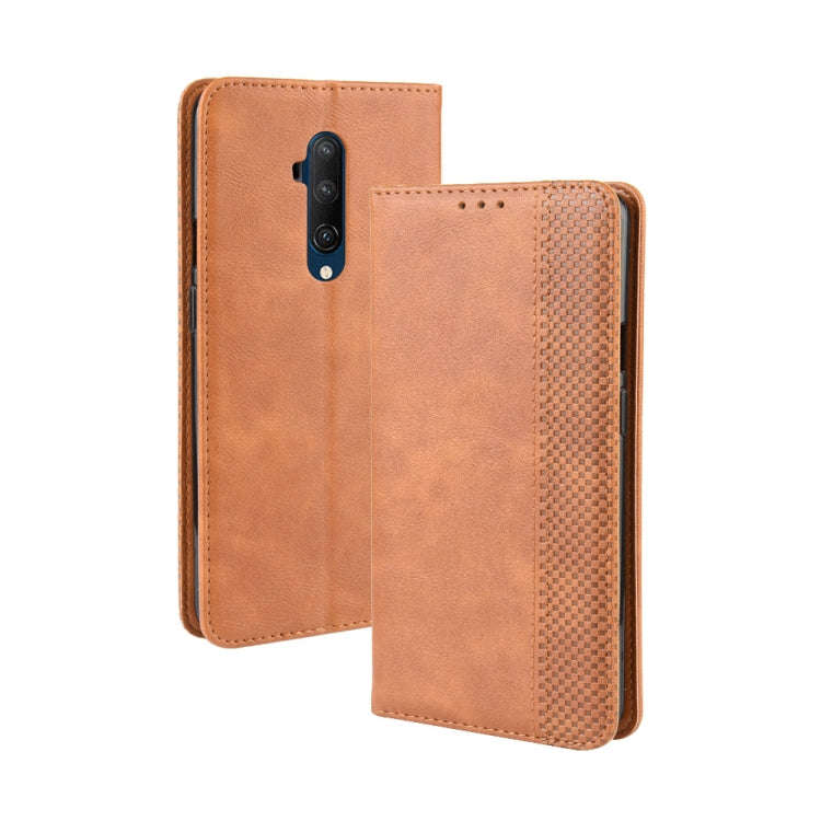 For OnePlus 7T Pro Magnetic Buckle Retro Crazy Horse Texture Leather Phone Case(Brown)