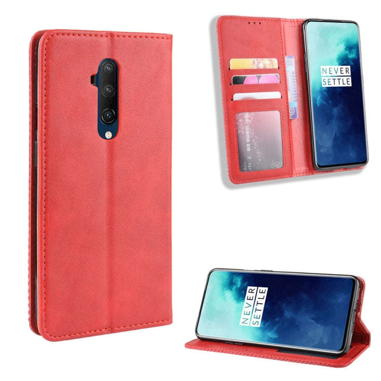 For OnePlus 7T Pro Magnetic Buckle Retro Crazy Horse Texture Leather Phone Case(Red)