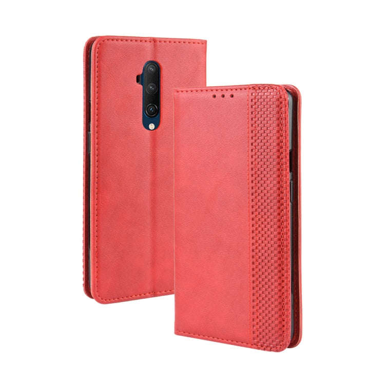 For OnePlus 7T Pro Magnetic Buckle Retro Crazy Horse Texture Leather Phone Case(Red)