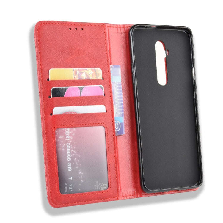 For OnePlus 7T Pro Magnetic Buckle Retro Crazy Horse Texture Leather Phone Case(Red)