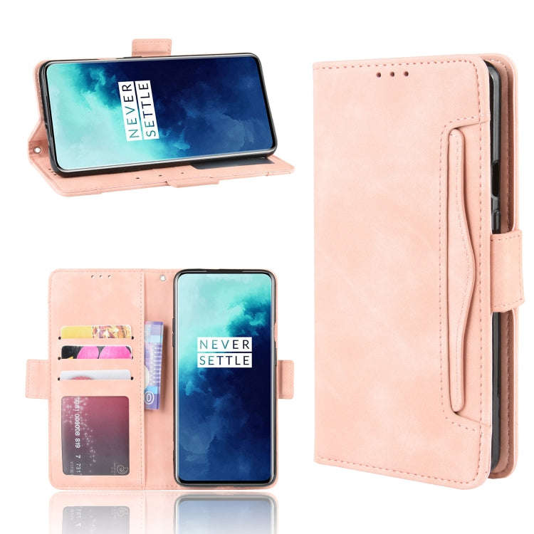 For OnePlus 7T Pro Wallet Style Skin Feel Calf Pattern Leather Case with Separate Card Slot(Pink)
