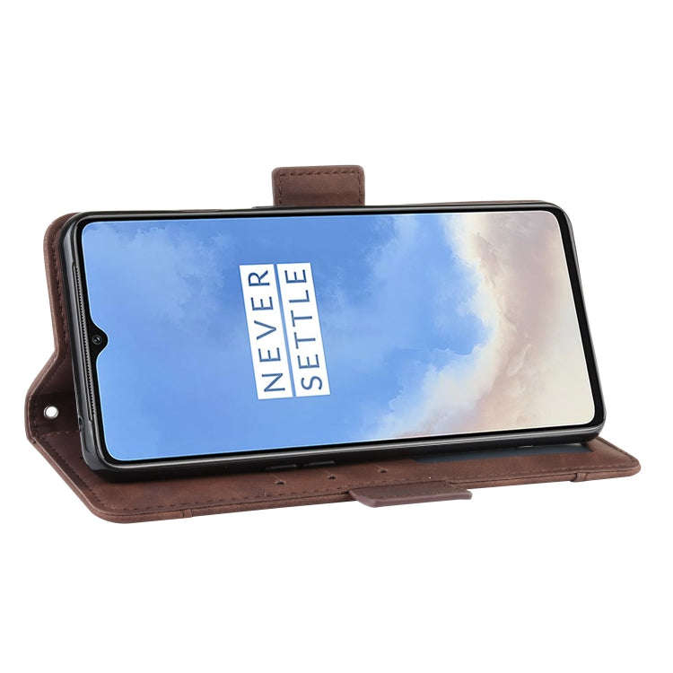 For OnePlus 7T Wallet Style Skin Feel Calf Pattern Leather Case with Separate Card Slot(Brown)