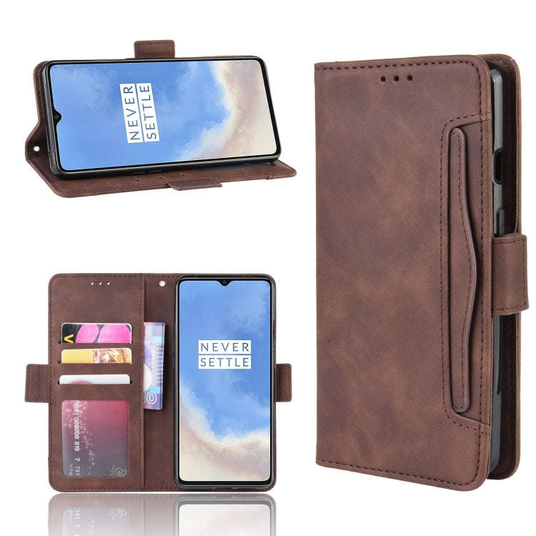 For OnePlus 7T Wallet Style Skin Feel Calf Pattern Leather Case with Separate Card Slot(Brown)