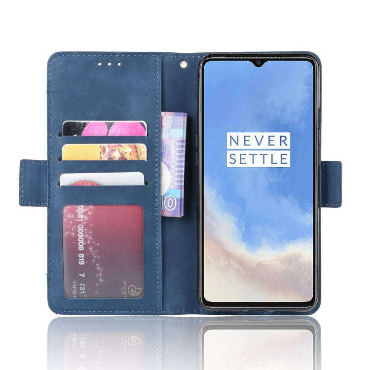 For OnePlus 7T Wallet Style Skin Feel Calf Pattern Leather Case with Separate Card Slot(Blue)