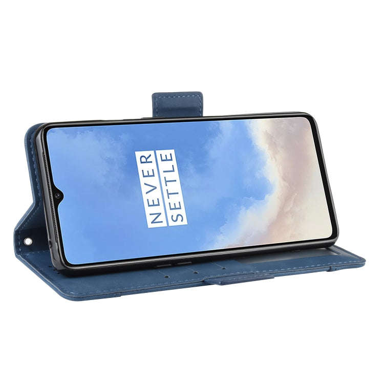 For OnePlus 7T Wallet Style Skin Feel Calf Pattern Leather Case with Separate Card Slot(Blue)