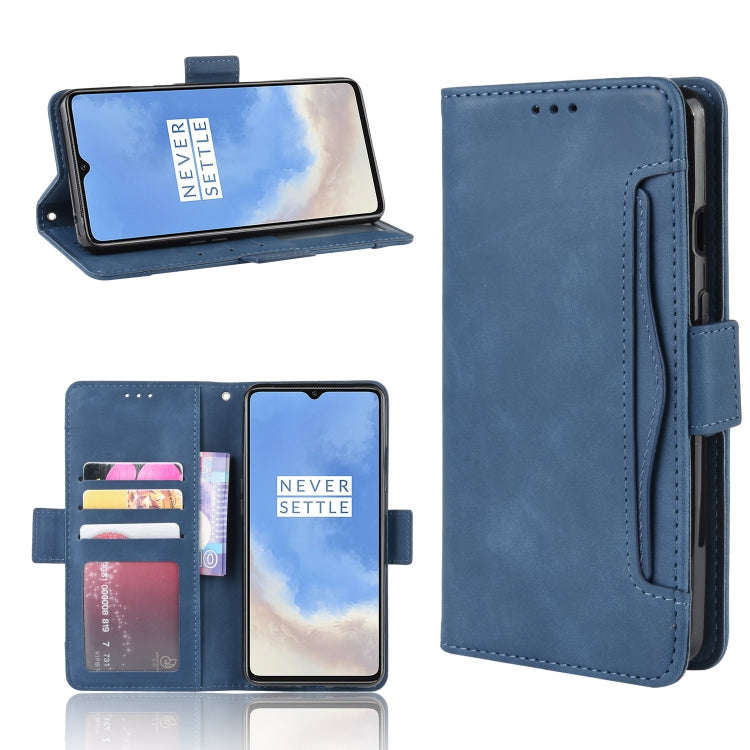 For OnePlus 7T Wallet Style Skin Feel Calf Pattern Leather Case with Separate Card Slot(Blue)