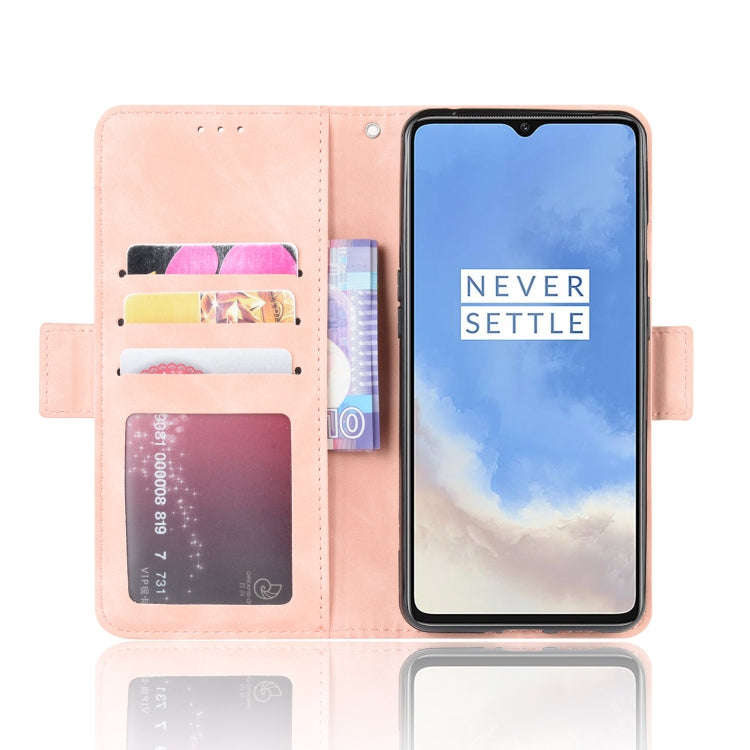For OnePlus 7T Wallet Style Skin Feel Calf Pattern Leather Case with Separate Card Slot(Pink)