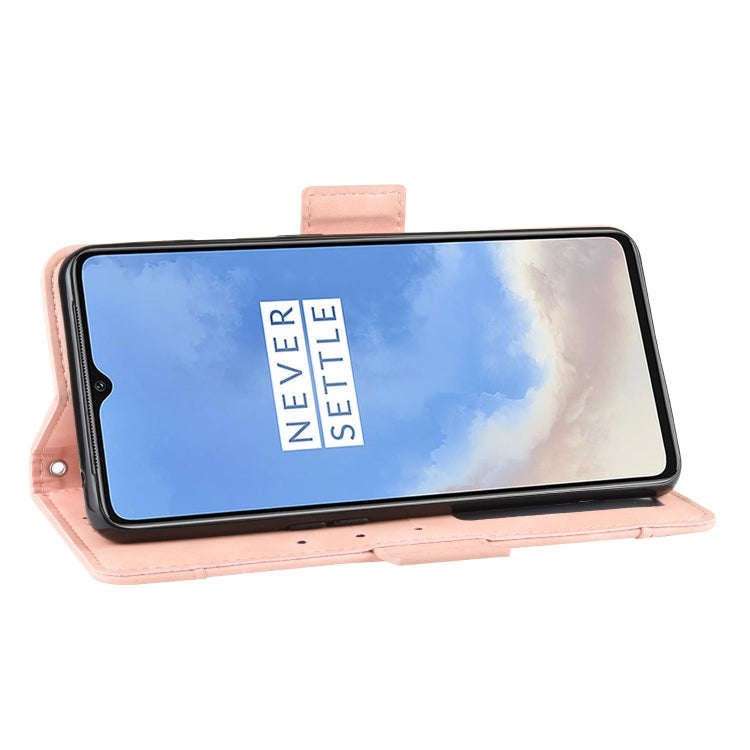 For OnePlus 7T Wallet Style Skin Feel Calf Pattern Leather Case with Separate Card Slot(Pink)