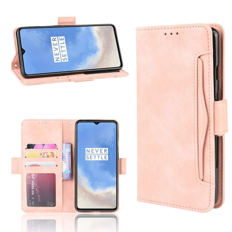 For OnePlus 7T Wallet Style Skin Feel Calf Pattern Leather Case with Separate Card Slot(Pink)
