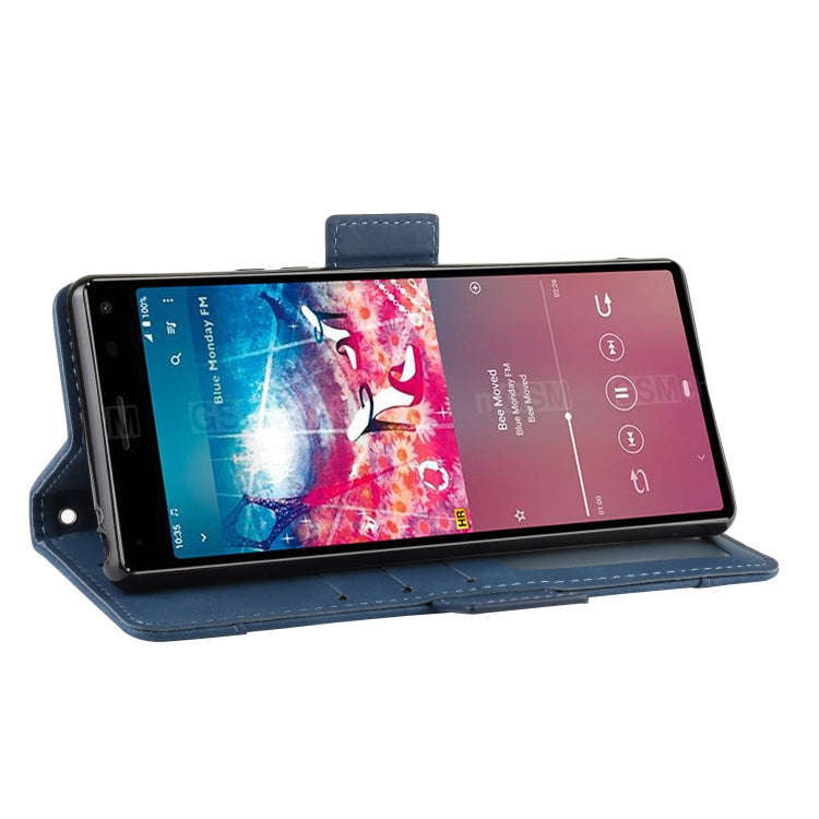 For Sony Xperia 8 Wallet Style Skin Feel Calf Pattern Leather Case with Separate Card Slot(Blue)