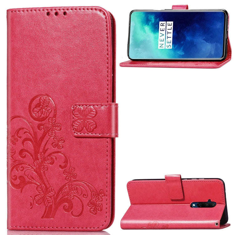 For One Plus 7T Pro Four-leaf Clasp Embossed Buckle Mobile Phone Protection Leather Case with Lan...