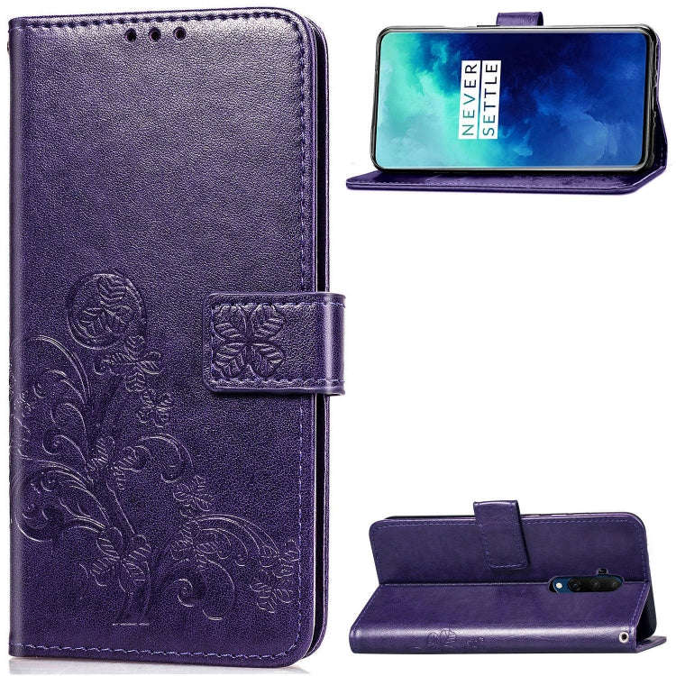 For One Plus 7T Pro Four-leaf Clasp Embossed Buckle Mobile Phone Protection Leather Case with Lan...