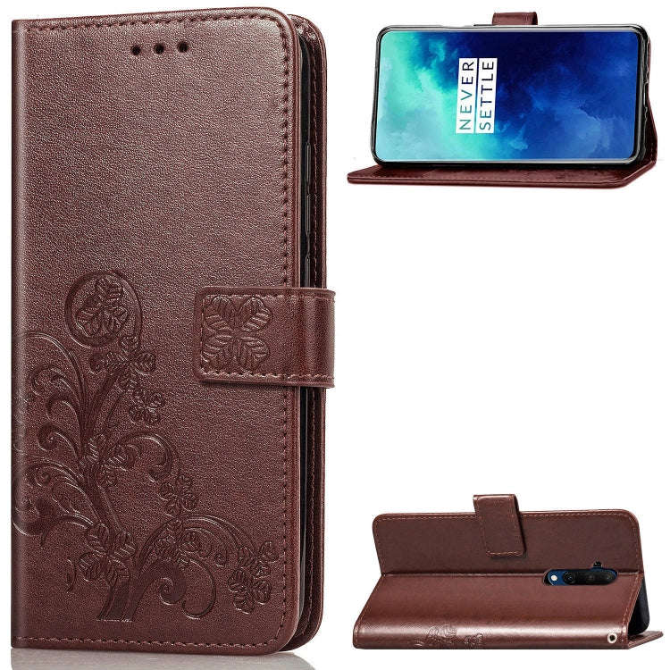 For One Plus 7T Pro Four-leaf Clasp Embossed Buckle Mobile Phone Protection Leather Case with Lan...