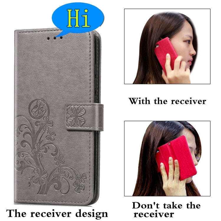 For One Plus 7T Pro Four-leaf Clasp Embossed Buckle Mobile Phone Protection Leather Case with Lan...