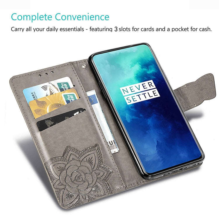 For One Plus 7T Pro  Butterfly Love Flower Embossed Horizontal Flip Leather Case with Bracket Lan...