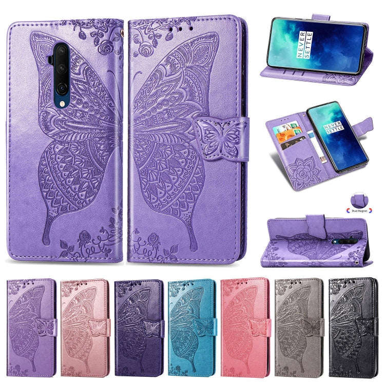 For One Plus 7T Pro  Butterfly Love Flower Embossed Horizontal Flip Leather Case with Bracket Lan...