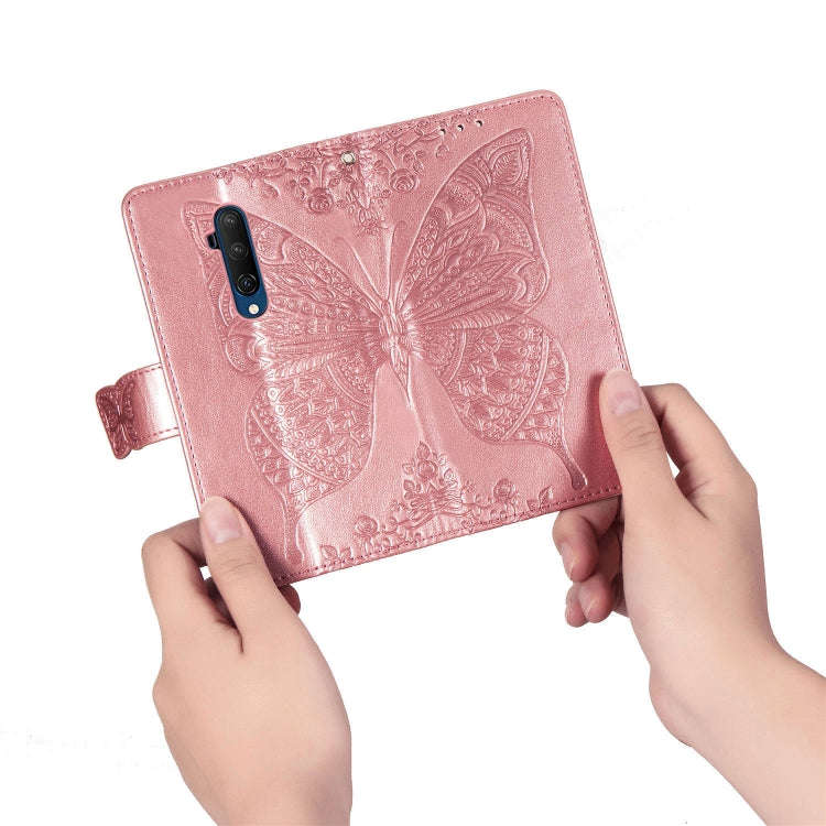 For One Plus 7T Pro  Butterfly Love Flower Embossed Horizontal Flip Leather Case with Bracket Lan...