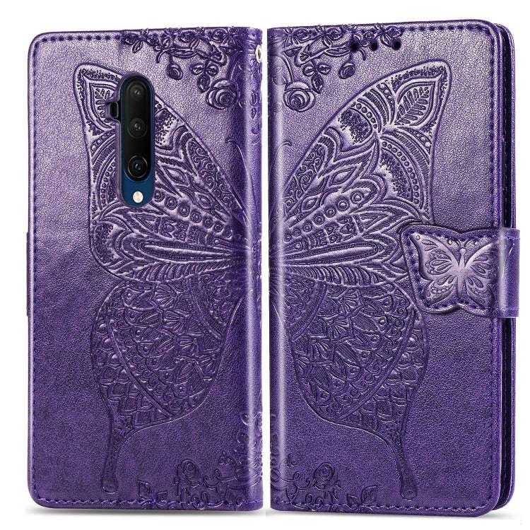 For One Plus 7T Pro  Butterfly Love Flower Embossed Horizontal Flip Leather Case with Bracket Lan...