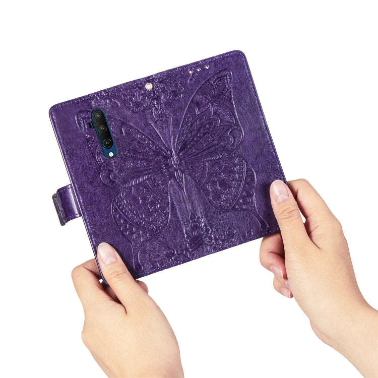 For One Plus 7T Pro  Butterfly Love Flower Embossed Horizontal Flip Leather Case with Bracket Lan...