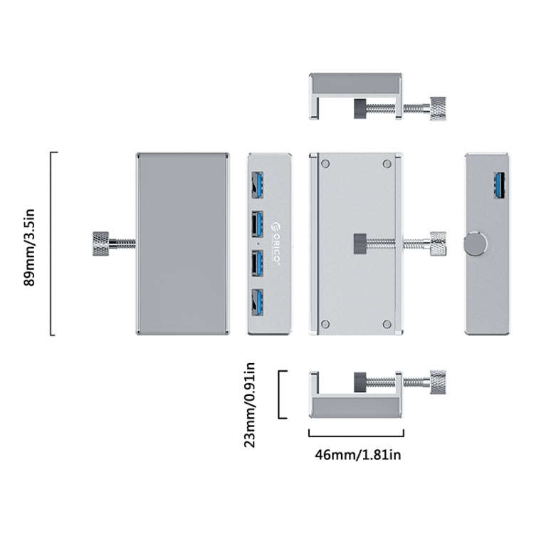 ORICO  MH4PU-P Aluminum Alloy 4 Ports USB3.0 Clip-type HUB(Silver)