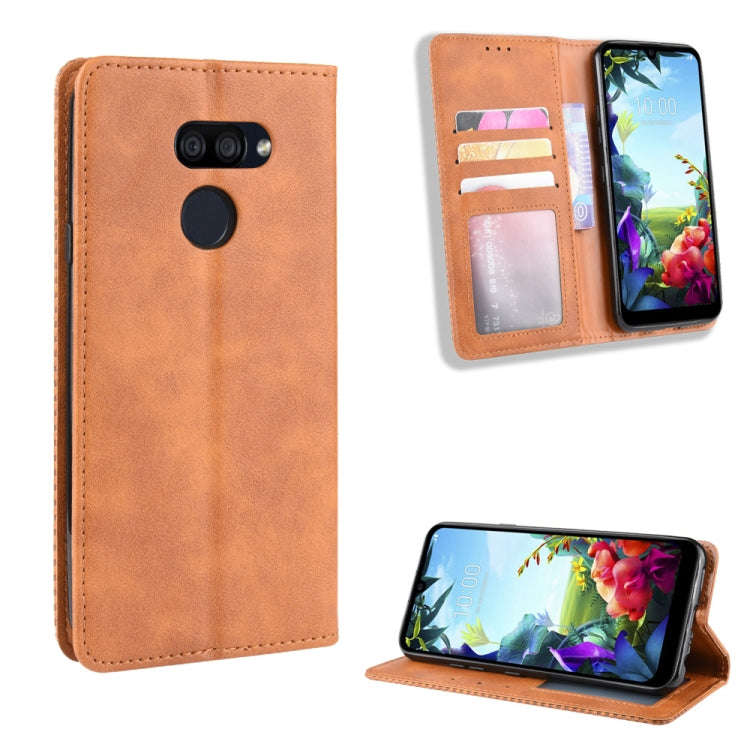For LG K40S Magnetic Buckle Retro Crazy Horse Texture Horizontal Flip Leather Case  with Holder &...