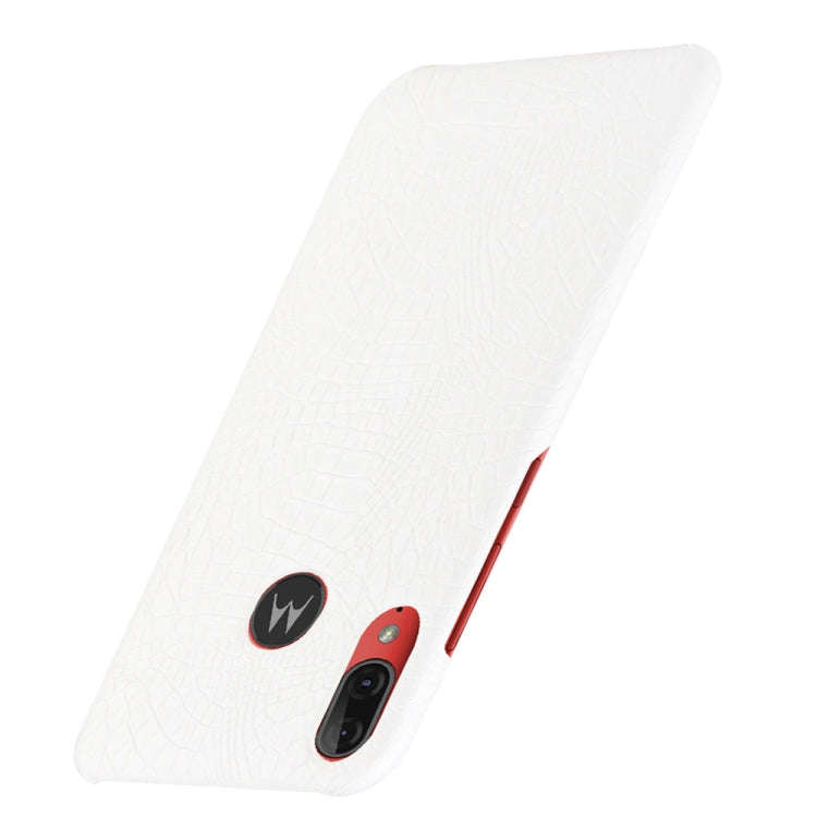For Motorola Moto E6 Plus Shockproof Crocodile Texture PC + PU Case(White)