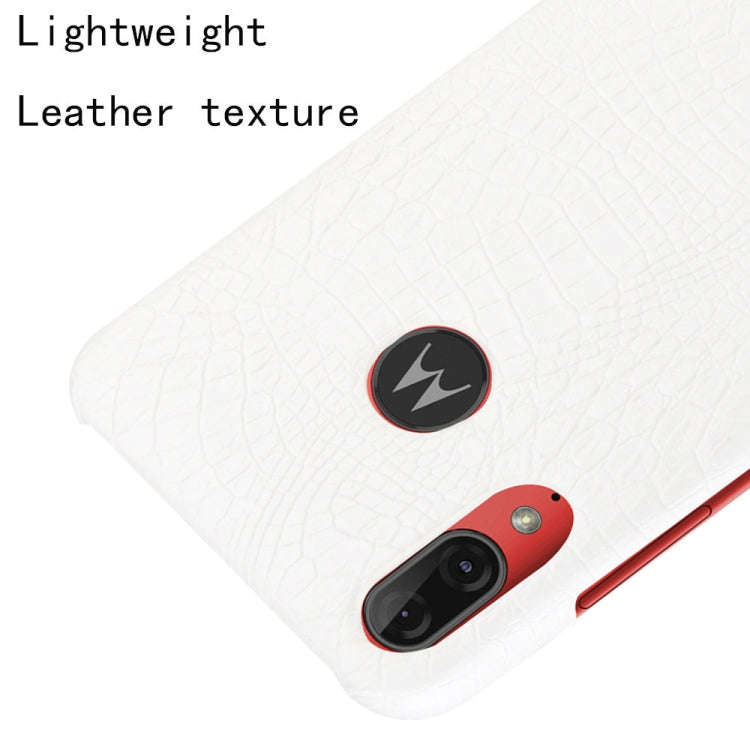For Motorola Moto E6 Plus Shockproof Crocodile Texture PC + PU Case(White)