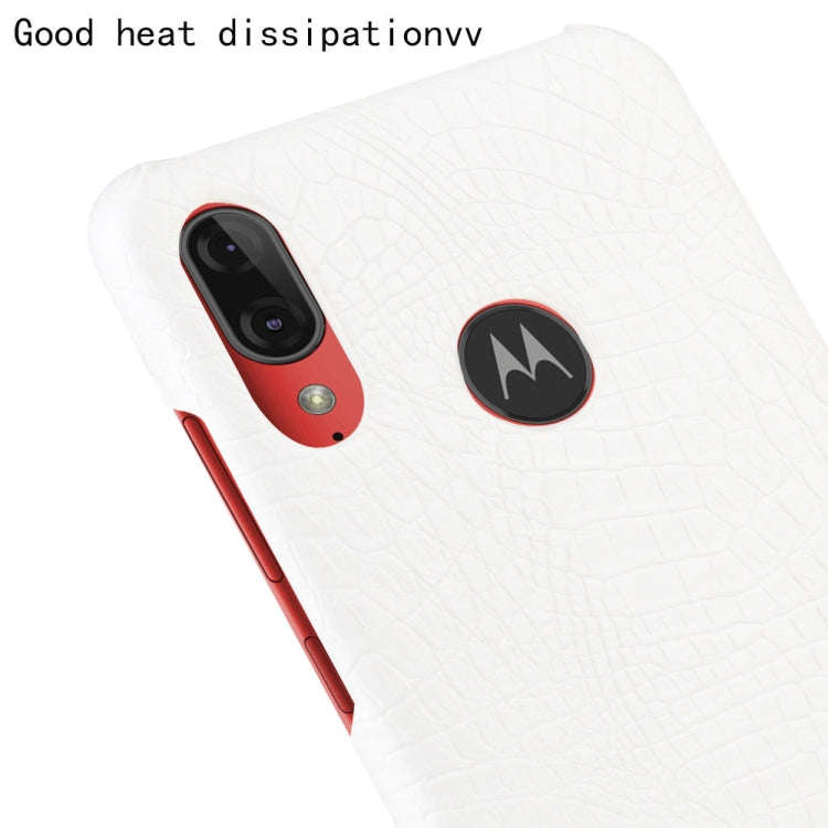 For Motorola Moto E6 Plus Shockproof Crocodile Texture PC + PU Case(White)