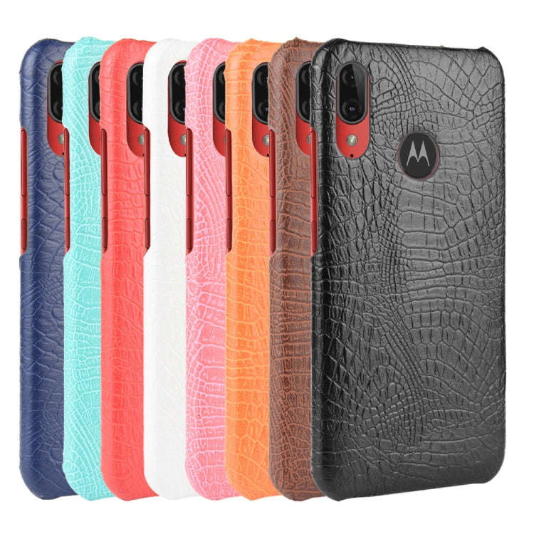 For Motorola Moto E6 Plus Shockproof Crocodile Texture PC + PU Case(White)