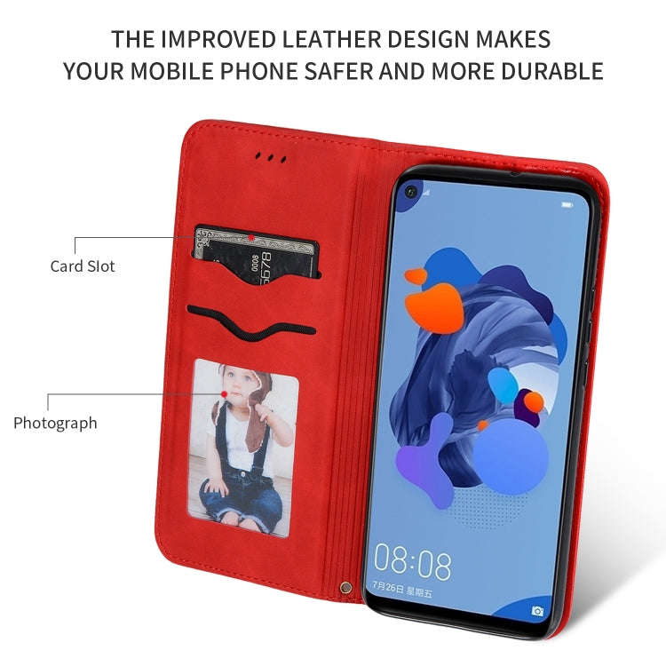 For Huawei Nova5i Pro Retro Skin Feel Business Magnetic Horizontal Flip Leather Case(Red)